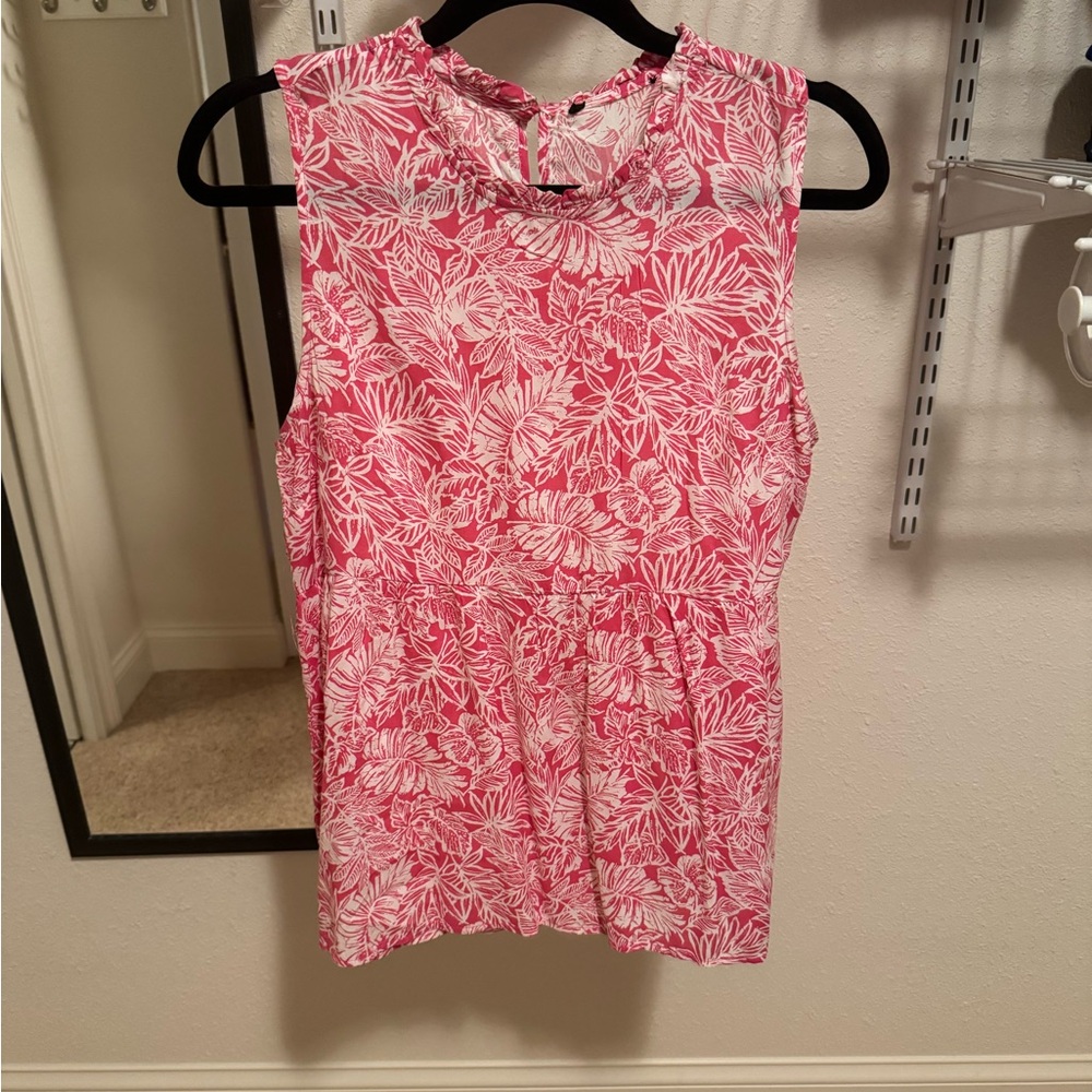Pink and White Sleeveless Floral Top